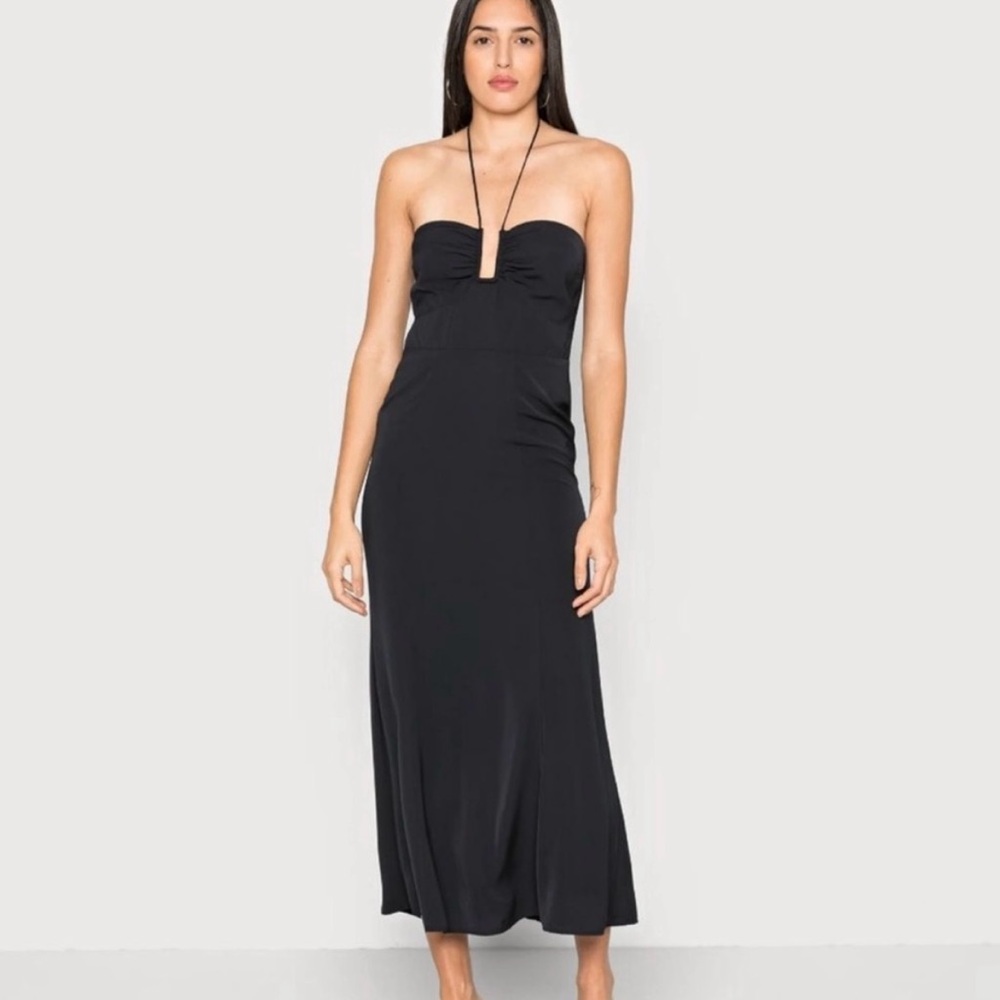 Abercrombie & Fitch Black Strapless Slip Dress with Halter Tie